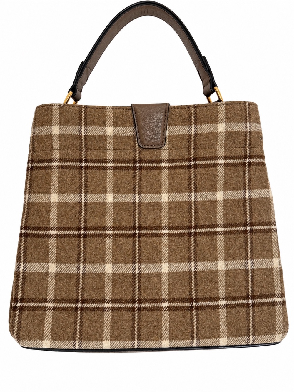 Jen & Co Womens Brown Plaid Top-Handle Bag